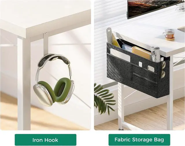 Alt view image 4 of 7 - Casaottima L Shaped Computer Desk with Storage Bag, 57.5 Inch Reversible Gaming Desk, Home Office Corner Desk with Monitor Shelf, Space-Saving Writing Workstation Table, Easy to Assemble, White