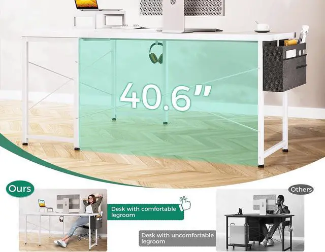 Alt view image 5 of 7 - Casaottima L Shaped Computer Desk with Storage Bag, 57.5 Inch Reversible Gaming Desk, Home Office Corner Desk with Monitor Shelf, Space-Saving Writing Workstation Table, Easy to Assemble, White