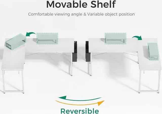 Alt view image 7 of 7 - Casaottima L Shaped Computer Desk with Storage Bag, 57.5 Inch Reversible Gaming Desk, Home Office Corner Desk with Monitor Shelf, Space-Saving Writing Workstation Table, Easy to Assemble, White