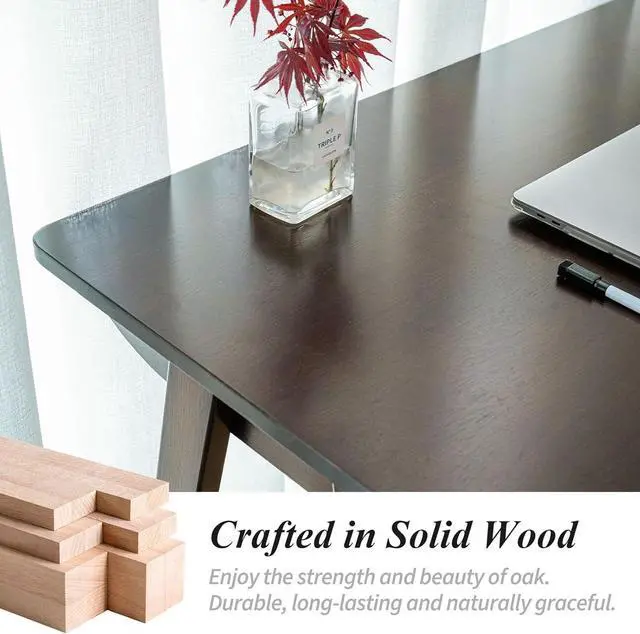 Alt view image 4 of 7 - Computer Desk with Drawers, Solid Wood Writing Desk, Mid Century Modern Home Office Desks, Oak Study Table, Small Desk for Bedroom, 29.1 H x 39.4 W x 21.7 D Inches, Walnut