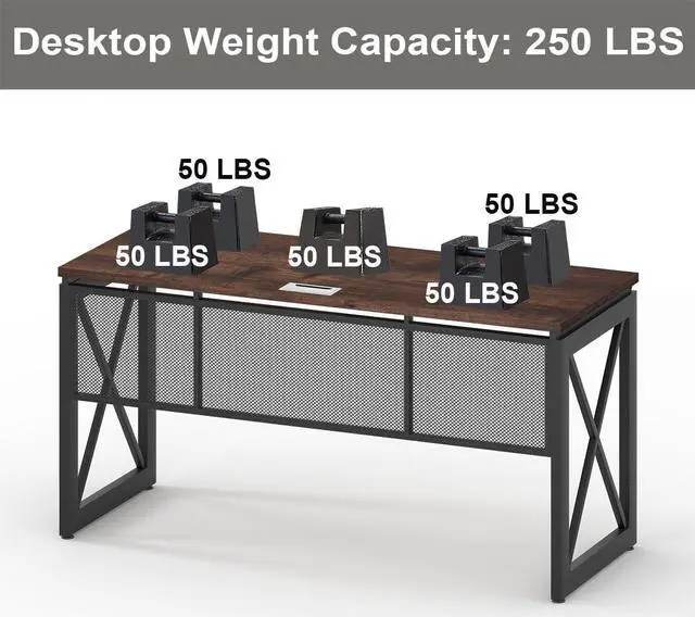 Alt view image 2 of 7 - BON AUGURE Farmhouse Computer Desk, Modern Industrial Home Office Desk, Wood Metal Study Writing Table, Sturdy Gaming Desk (Rustic Oak, 54 Inch)