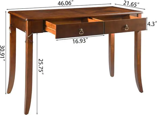 Alt view image 2 of 7 - Traditional Home Office Desk with 2 Storage Drawers, Solid Wood Computer Desk with Elegant Carved Legs,Vanity Desk, Writing Desk, Corner Table for Living Room, Easy Assembly Cherry Brown BSZ-DR200