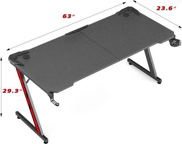Alt view image 3 of 6 - Homall Gaming Desk Computer Desk with Carbon Fiber Surface, Gaming Table Z Shaped PC Home Office with Cup Holder&Headphone Hook(63 in, Black)