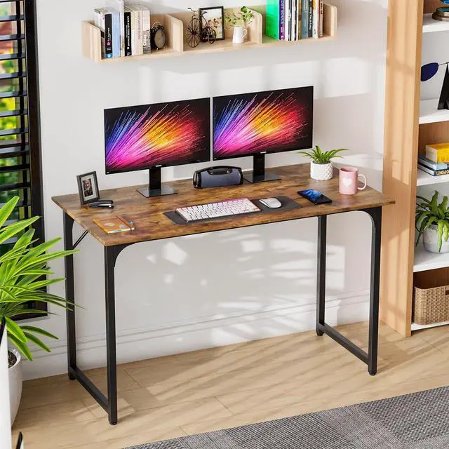 Alt view image 2 of 7 - PayLessHere 32/39/47 inch Computer Desk Study Writing Table, Adjustable feet, Modern Furniture for Home Office (1, Brown, 47 inch)