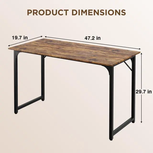 Alt view image 3 of 7 - PayLessHere 32/39/47 inch Computer Desk Study Writing Table, Adjustable feet, Modern Furniture for Home Office (1, Brown, 47 inch)