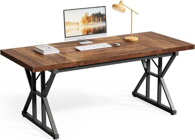 Main image of Tribesigns Writing Computer Desk, 55 inch Heavy Duty Study Desk with Z-Shaped Metal Leg, Modern Simple Home Office Computer Desk, Grey
