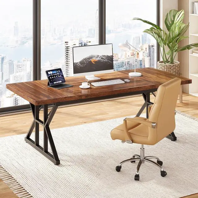Alt view image 2 of 7 - Tribesigns Writing Computer Desk, 55 inch Heavy Duty Study Desk with Z-Shaped Metal Leg, Modern Simple Home Office Computer Desk, Grey