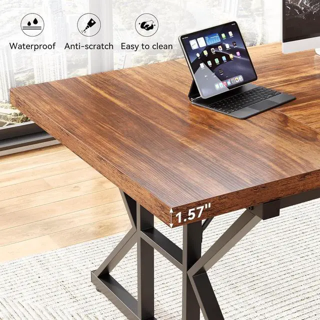 Alt view image 4 of 7 - Tribesigns Writing Computer Desk, 55 inch Heavy Duty Study Desk with Z-Shaped Metal Leg, Modern Simple Home Office Computer Desk, Grey