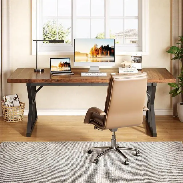 Alt view image 6 of 7 - Tribesigns Writing Computer Desk, 55 inch Heavy Duty Study Desk with Z-Shaped Metal Leg, Modern Simple Home Office Computer Desk, Grey