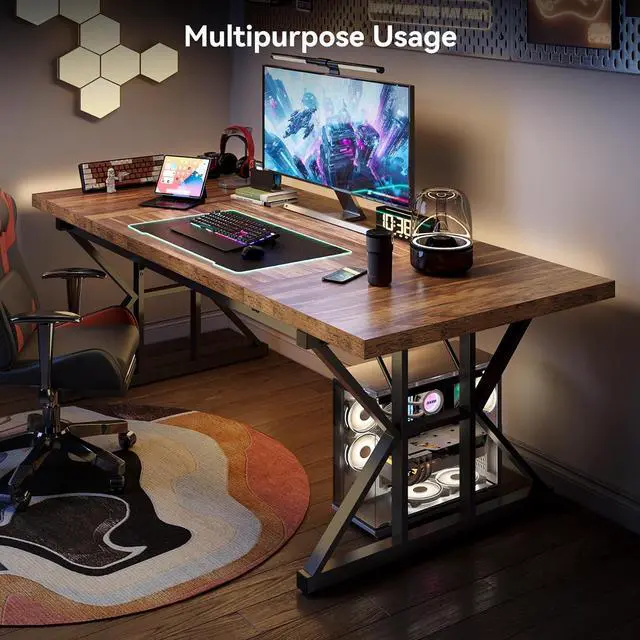 Alt view image 7 of 7 - Tribesigns Writing Computer Desk, 55 inch Heavy Duty Study Desk with Z-Shaped Metal Leg, Modern Simple Home Office Computer Desk, Grey