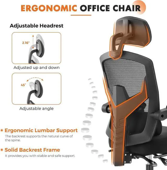 Alt view image 4 of 7 - Sweetcrispy Office Computer Desk Chair, Ergonomic High-Back Mesh Rolling Work Swivel Chairs with Wheels, Comfortable Lumbar Support, Comfy Arms for Home, Bedroom, Study, Student, Black