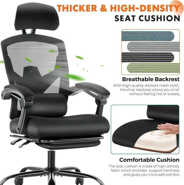 Alt view image 3 of 7 - Sweetcrispy Office Computer Desk Chair, Ergonomic High-Back Mesh Rolling Work Swivel Chairs with Wheels, Comfortable Lumbar Support, Comfy Arms for Home, Bedroom, Study, Student, Black