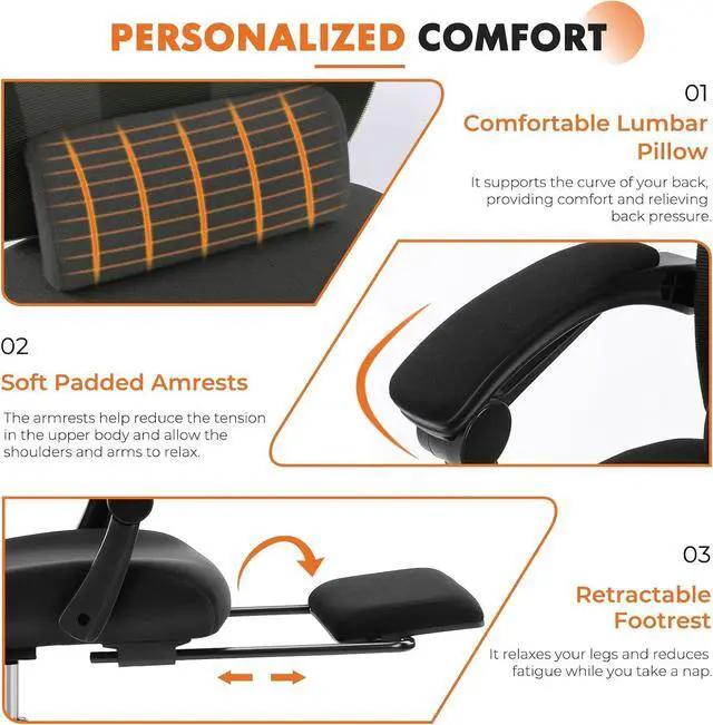 Alt view image 6 of 7 - Sweetcrispy Office Computer Desk Chair, Ergonomic High-Back Mesh Rolling Work Swivel Chairs with Wheels, Comfortable Lumbar Support, Comfy Arms for Home, Bedroom, Study, Student, Black