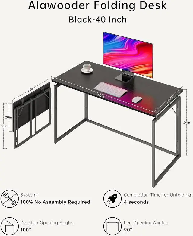 Alt view image 4 of 7 - Folding Desk 40 Inch - Small Foldable Desk for Small Space Minimalist, Space Saving Collapsible Compact Desk Portable Table for Craft, Writing, Study and Work (No Assembly Required)