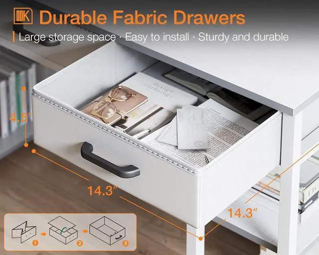 Alt view image 4 of 7 - ODK Office Small Computer Desk: Home Table with Fabric Drawers & Storage Shelves, Modern Writing Desk, White, 48"x16"