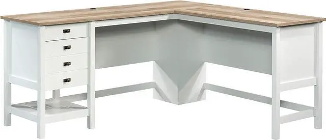 Main image of Sauder Cottage Road L Shaped Desk Computer Desk with Drawers, Home Office Desk with Optional File Cabinet Storage, Cable Management, in Soft White Finish