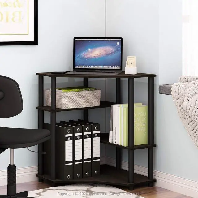 Alt view image 2 of 7 - FURINNO Turn-N-Tube Space Saving, Corner Desk, Espresso/Black