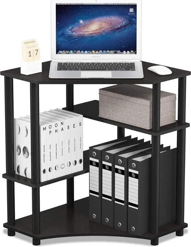 Alt view image 7 of 7 - FURINNO Turn-N-Tube Space Saving, Corner Desk, Espresso/Black
