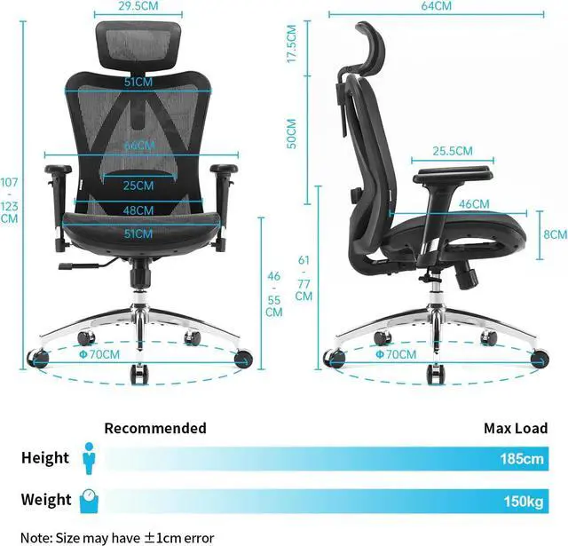Alt view image 3 of 7 - SIHOO M57 Ergonomic Office Chair with 3 Way Armrests Lumbar Support and Adjustable Headrest High Back with Tilt Function (Black)