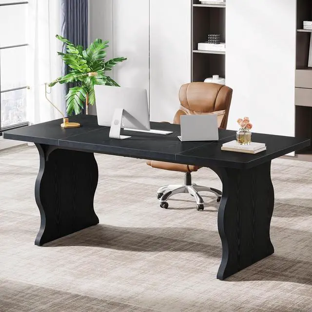 Main image of Tribesigns 63-Inch Large Executive Desk, Modern Computer Office Desk Workstation, Double PC Gaming Writing Table Home Office Desk with Sturdy Legs,Black