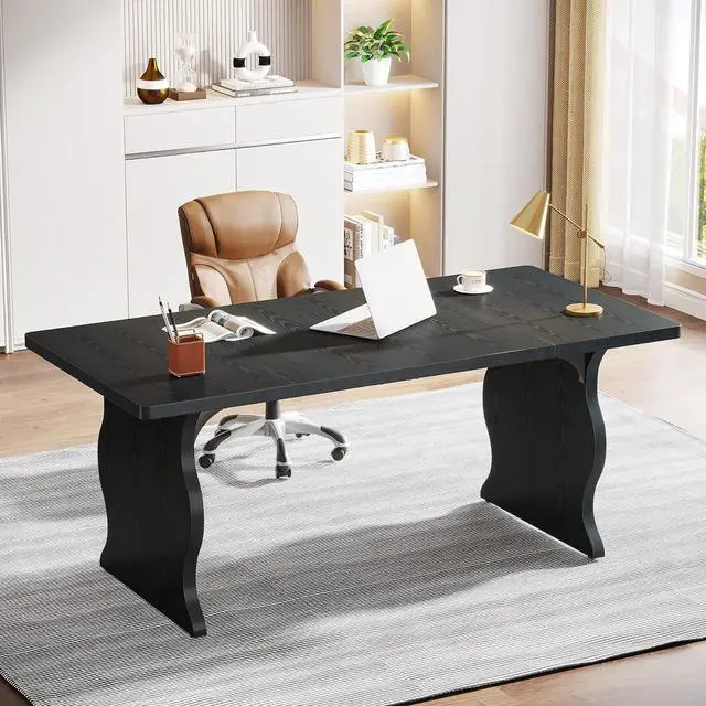 Alt view image 4 of 7 - Tribesigns 63-Inch Large Executive Desk, Modern Computer Office Desk Workstation, Double PC Gaming Writing Table Home Office Desk with Sturdy Legs,Black