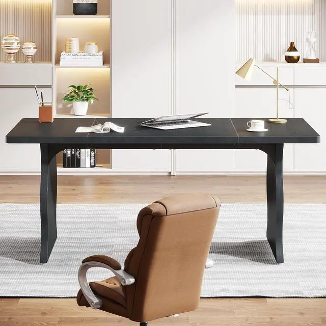 Alt view image 6 of 7 - Tribesigns 63-Inch Large Executive Desk, Modern Computer Office Desk Workstation, Double PC Gaming Writing Table Home Office Desk with Sturdy Legs,Black