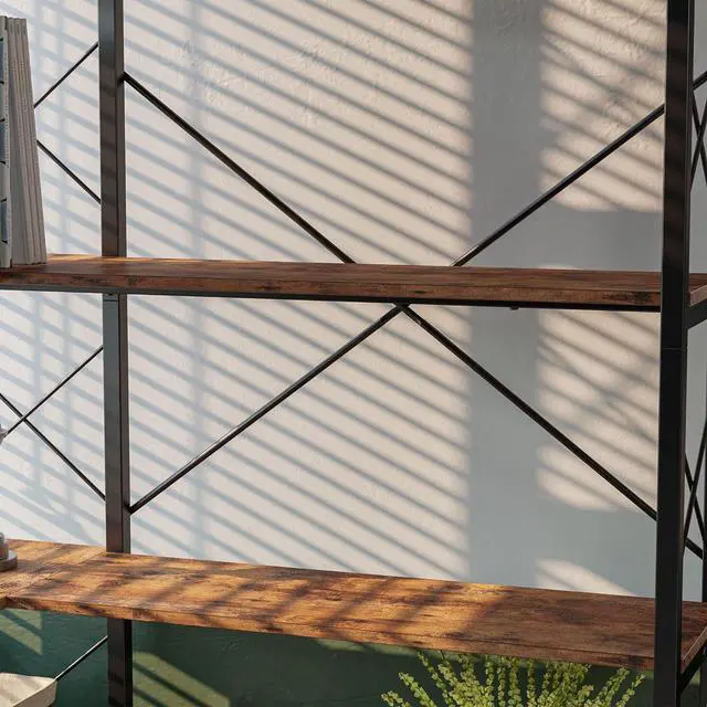 Alt view image 5 of 7 - IRONCK 5-Shelf Corner Bookcase, Vintage Industrial Corner Bookshelf Etagere Bookcase, 5 Tiers Corner Shelf Storage Rack with Metal Frame for Living Room Home Office