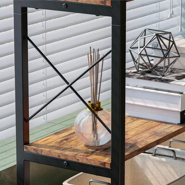 Alt view image 6 of 7 - IRONCK 5-Shelf Corner Bookcase, Vintage Industrial Corner Bookshelf Etagere Bookcase, 5 Tiers Corner Shelf Storage Rack with Metal Frame for Living Room Home Office