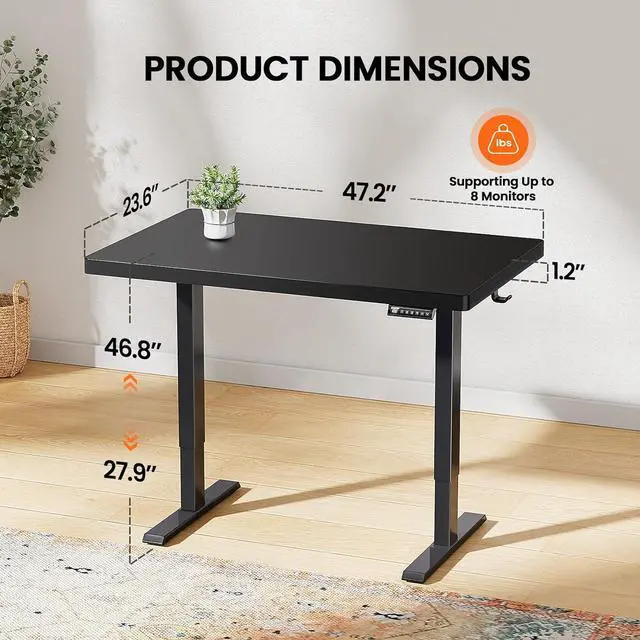 Alt view image 3 of 7 - ErGear Whole Piece Standing Desk, 48x24 Inch Thick Adjustable Desk with 4 Height Memory, Electric Sit Stand Desk with Cable Management Tray, Ergonomic Desk for Home Office, Black, EGESD73B