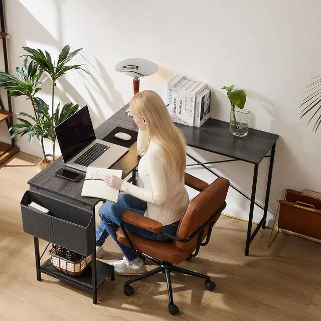 Alt view image 2 of 7 - Sweetcrispy L Shaped Gaming Desk, Computer Corner Table PC Gaming with CPU Stand Side Bag for Home Office Dorm Sturdy Writing Workstation, Grey, 50 Inch
