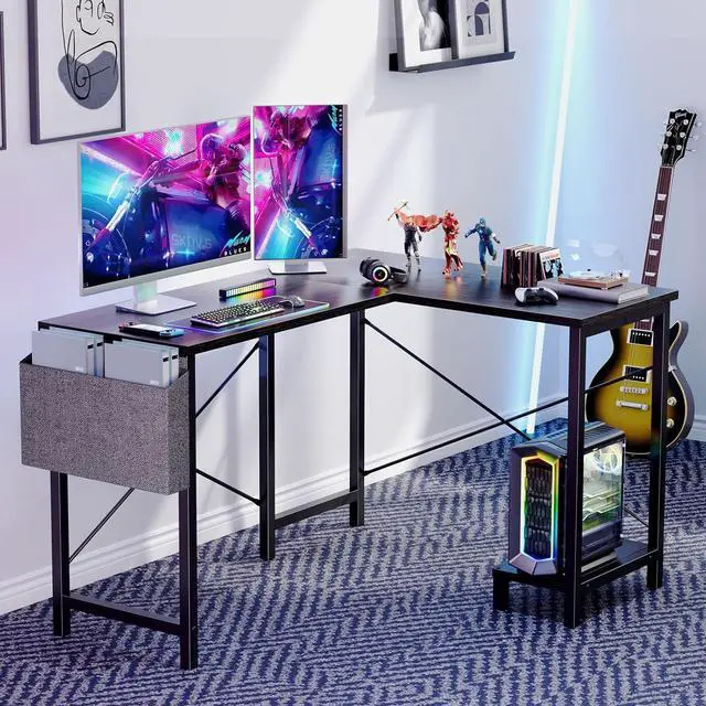 Alt view image 4 of 7 - Sweetcrispy L Shaped Gaming Desk, Computer Corner Table PC Gaming with CPU Stand Side Bag for Home Office Dorm Sturdy Writing Workstation, Grey, 50 Inch