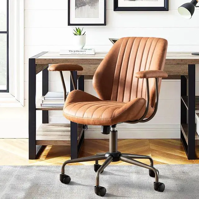 Main image of High Back Office Chair,Modern Swivel Office Chair,Brown Suede Fabric Gaming Chair,Height Adjustable Home Office Desk Chair with Lumbar Support