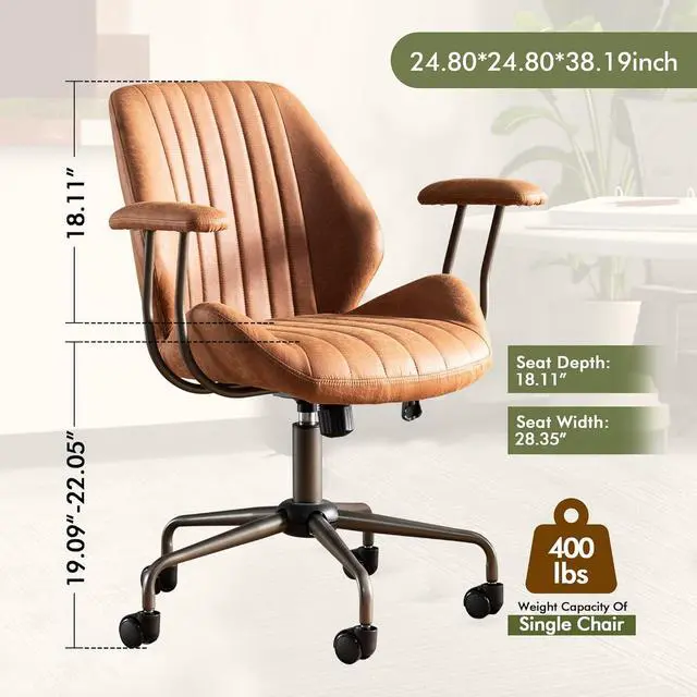Alt view image 2 of 7 - High Back Office Chair,Modern Swivel Office Chair,Brown Suede Fabric Gaming Chair,Height Adjustable Home Office Desk Chair with Lumbar Support