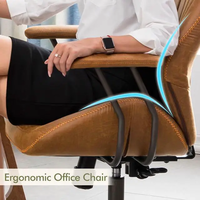 Alt view image 3 of 7 - High Back Office Chair,Modern Swivel Office Chair,Brown Suede Fabric Gaming Chair,Height Adjustable Home Office Desk Chair with Lumbar Support