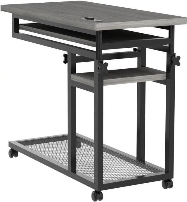 Alt view image 5 of 7 - Tribesigns Small Portable Desk with Power Outlet, Height Adjustable Sofa Couch Bedside Laptop Table with Wheels, Mobile Standing Desk Rolling Computer Cart C Side Table with USB Ports
