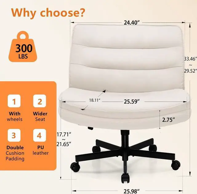 Alt view image 2 of 7 - Criss Cross Chair with Wheels Armless Cross Legged Office Chair Wide Home Office Desk Chair Swivel Comfy Vanity Desk Chair Height Adjustable Mid Back Wide Seat Computer Task Chair, Begin