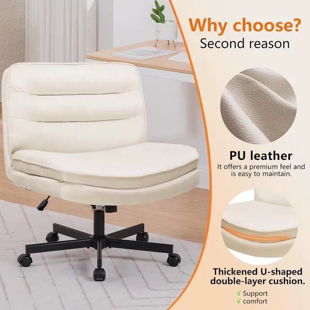 Alt view image 3 of 7 - Criss Cross Chair with Wheels Armless Cross Legged Office Chair Wide Home Office Desk Chair Swivel Comfy Vanity Desk Chair Height Adjustable Mid Back Wide Seat Computer Task Chair, Begin