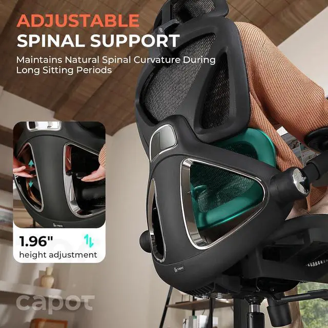 Alt view image 2 of 7 - CAPOT Ergonomic Mesh Office Chair, Adjustable Lumbar High Back Desk Chair 400lbs, 4D Flip-up Arms, 3-Level Tilt Backrest, 3D Headrest, PU Wheels, Swivel Rolling Computer Seating for Long Desk Work