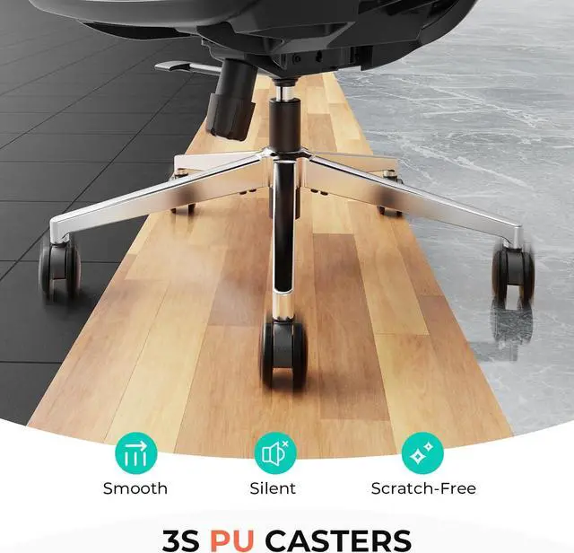 Alt view image 7 of 7 - CAPOT Ergonomic Mesh Office Chair, Adjustable Lumbar High Back Desk Chair 400lbs, 4D Flip-up Arms, 3-Level Tilt Backrest, 3D Headrest, PU Wheels, Swivel Rolling Computer Seating for Long Desk Work