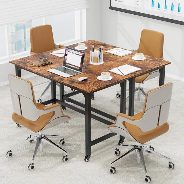 Alt view image 5 of 7 - Tangkula 48 Mobile Computer Desk with Storage Bag & 2 Hanging Hooks, Rolling Home Office Writing Study Desk, Rolling PC Workstation with Lockable Universal Casters for Study Room, Bedroom