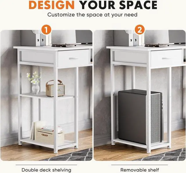 Alt view image 5 of 7 - Sweetcrispy Computer Desk 48 Inch Home Office Bedroom Writing Study PC Table with Fabric Drawers Storage Shelves Space Side Bag Headphone Hook Metal Frame Adjustable Feet Modern Simple Style