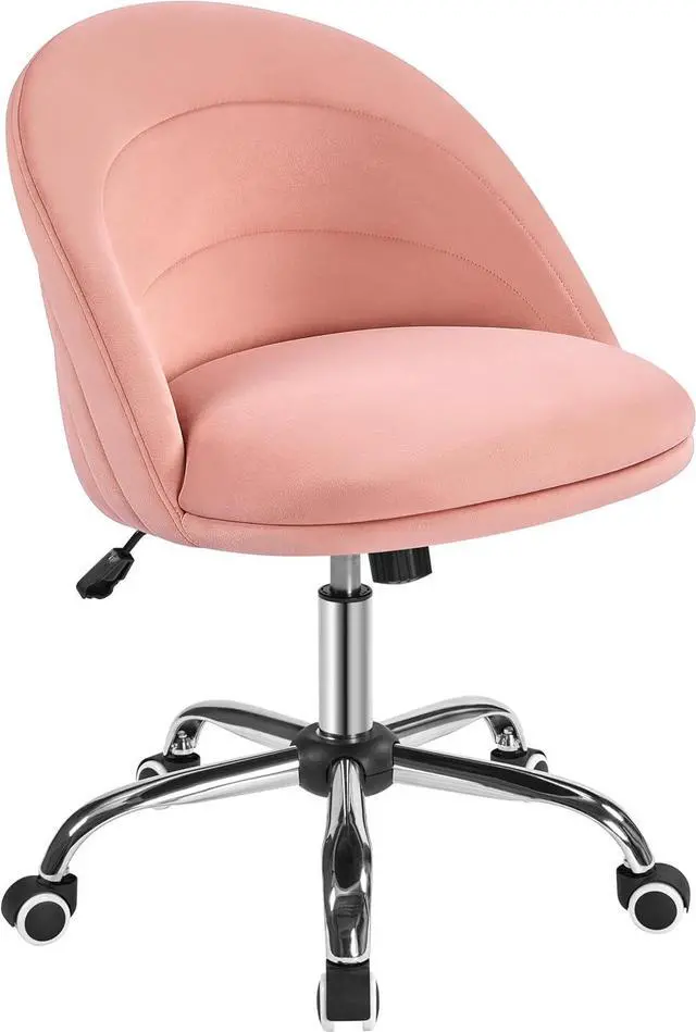 Main image of Yaheetech Velvet Cute Desk Chair Armless Office Chair Swivel Vanity Chair with Wheels Adjustable Comfy Desk Chair Soft Rocking Chair for Home Office, Living Room Pink