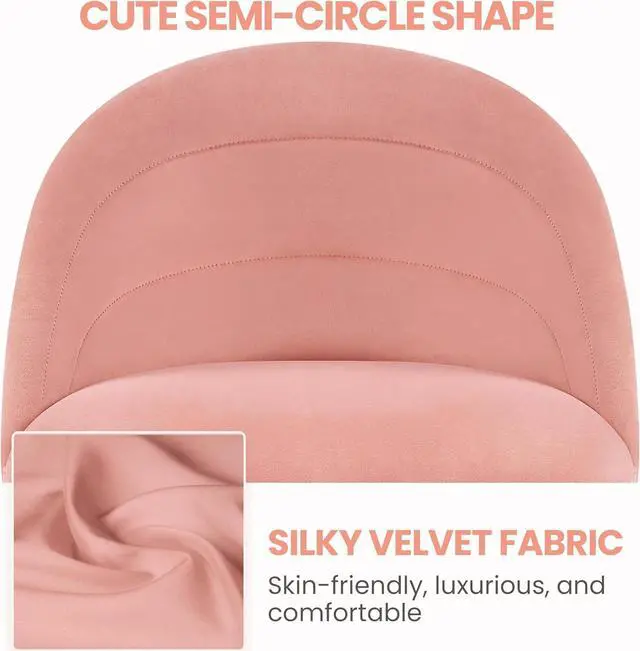 Alt view image 6 of 7 - Yaheetech Velvet Cute Desk Chair Armless Office Chair Swivel Vanity Chair with Wheels Adjustable Comfy Desk Chair Soft Rocking Chair for Home Office, Living Room Pink