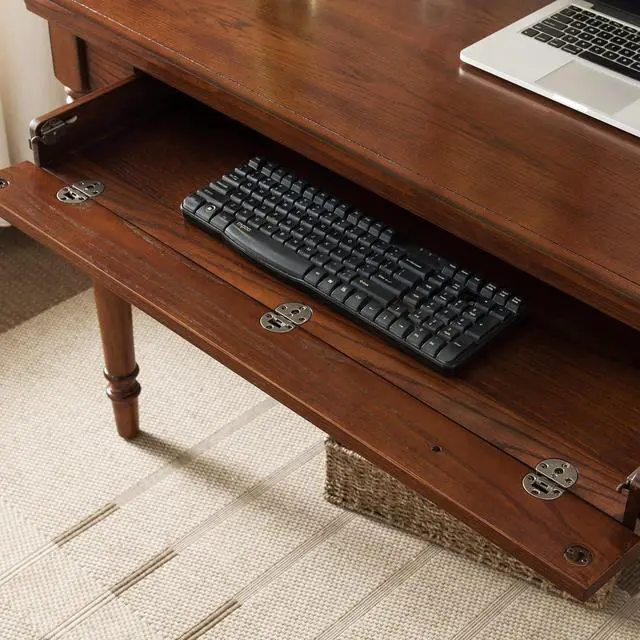Alt view image 4 of 7 - Farmhouse Oak Laptop Desk with Drop Front Keyboard Drawer, Solid Wood Writing Desk for Home Office, Mission Oak  Leick Home, 82410