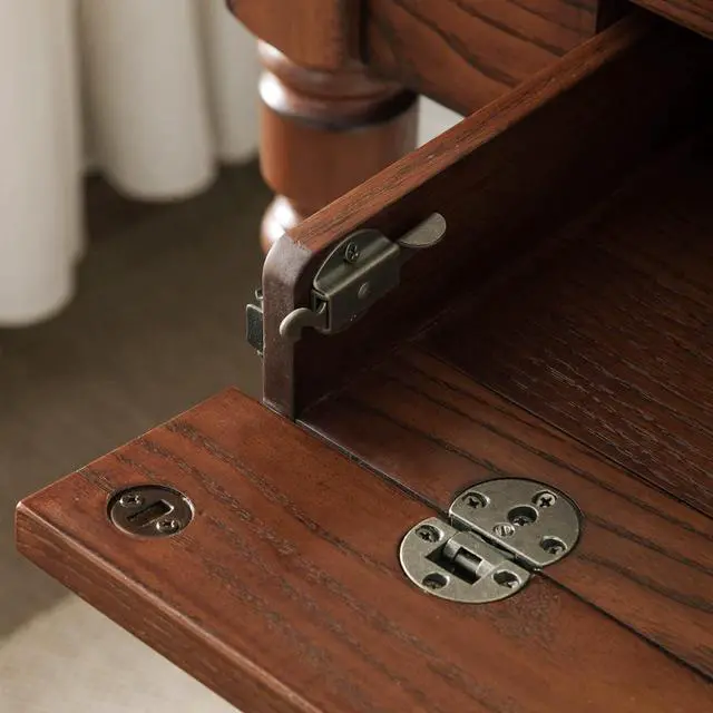 Alt view image 6 of 7 - Farmhouse Oak Laptop Desk with Drop Front Keyboard Drawer, Solid Wood Writing Desk for Home Office, Mission Oak  Leick Home, 82410