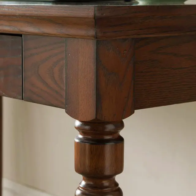 Alt view image 7 of 7 - Farmhouse Oak Laptop Desk with Drop Front Keyboard Drawer, Solid Wood Writing Desk for Home Office, Mission Oak  Leick Home, 82410