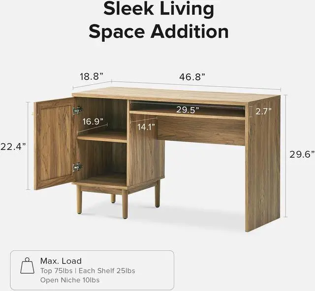 Alt view image 2 of 7 - mopio Haylee Boho Farmhouse Writing Desk, with Natural Rattan Exterior Door, Ample Storage, Adjustable Shelves, for Study, Vanity, Makeup, & Work, in Bedroom, Home Office