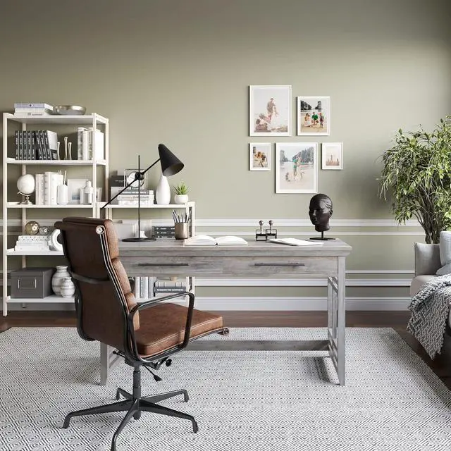 Alt view image 2 of 6 - BELLEZE Modern Simple Home Office Computer Laptop Writing Desk Wood Study Table Workstation with Drawers - 55 Inch - Norrell (Gray Wash)