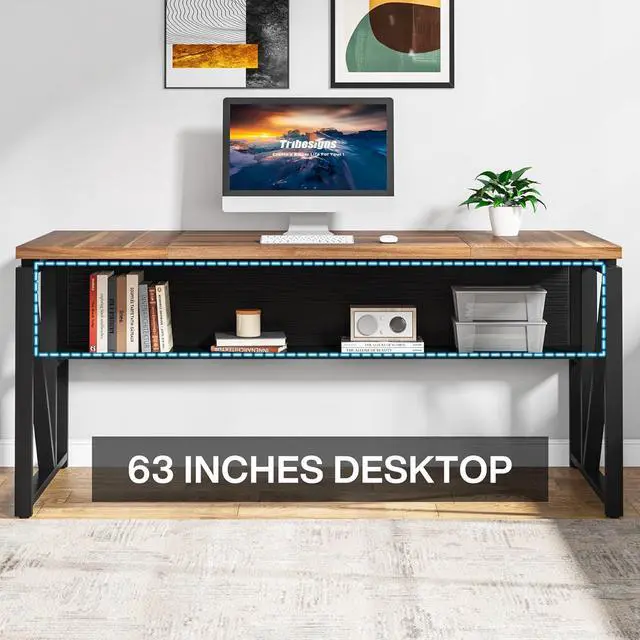 Alt view image 4 of 7 - Tribesigns 63" L Shaped Desk with Drawer Cabinet, Executive Computer Desk and lateral File Cabinet, 2 Piece Home Office Furniture with Drawers for Hanging File, Doors with Locks (Brown, 63 inches)
