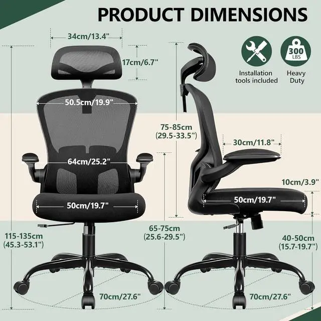 Alt view image 2 of 7 - FelixKing Office Chair Ergonomic Desk Chair with Headrest, High Back Computer with Adjustable Lumbar Support and Wheels,Executive Swivel Comfy with flip-up Armrests for Home Office